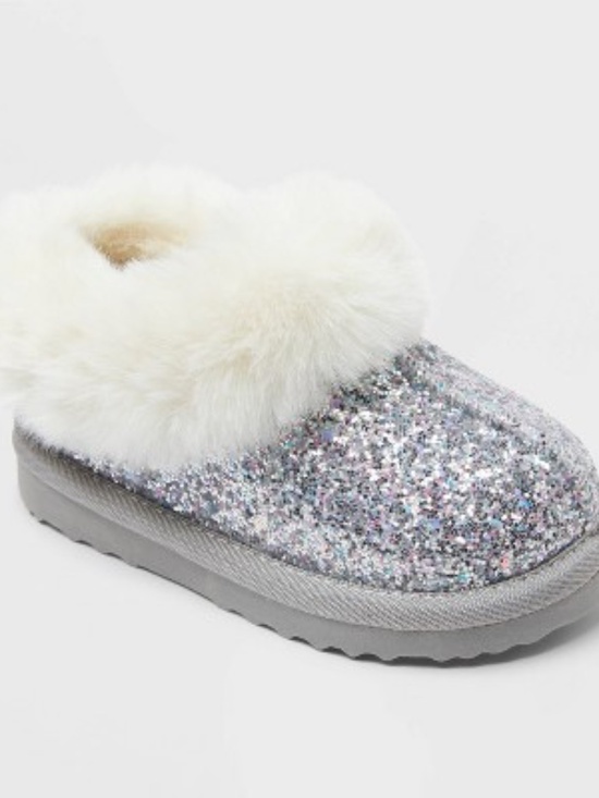 Cat & Jack Other - Cat & Jack Glittery Piper Faux Fur Slippers